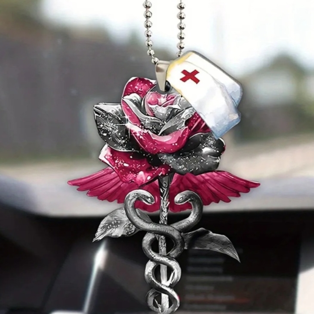 Red and Silver Acrylic Medical Symbol Car Decor